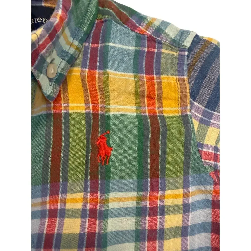 Vintage RALPH LAUREN 18m Baby Toddler Romper Madras Plaid Red Pony Snap Bottom